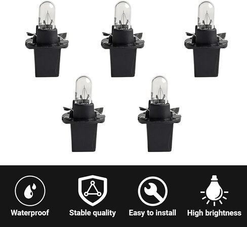 5 PCS T5 12V 1.2W Dashboard Light Bulbs, B8.5d/BAX10d Miniature Light Bulb, Instrument Light for Car Internal with Twist Socket, Universal Car Lighting Bulb (White #D1001) in Saudi Arabia