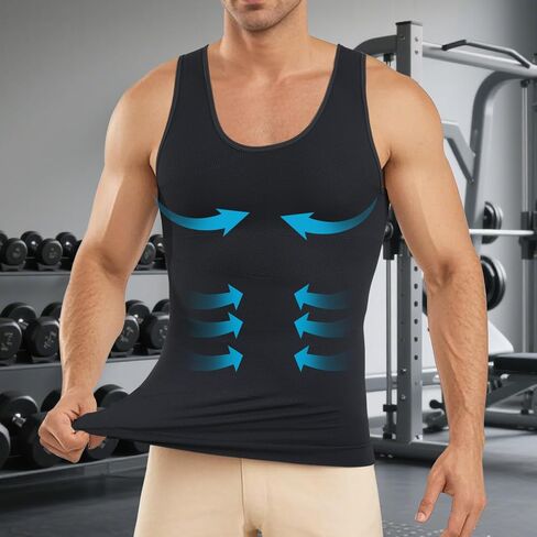Compression Shirt for Men Slimming Undershirt Body Shaper Tank top for gynomastica Sleeveless Shapewear Vest Men Black in Saudi Arabia