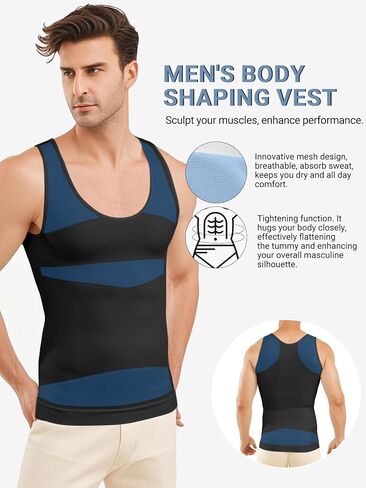Compression Shirt for Men Slimming Undershirt Body Shaper Tank top for gynomastica Sleeveless Shapewear Vest Men Black in Saudi Arabia