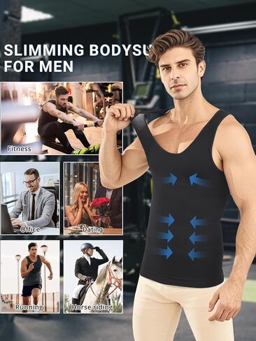 Compression Shirt for Men Slimming Undershirt Body Shaper Tank top for gynomastica Sleeveless Shapewear Vest Men Black in Saudi Arabia