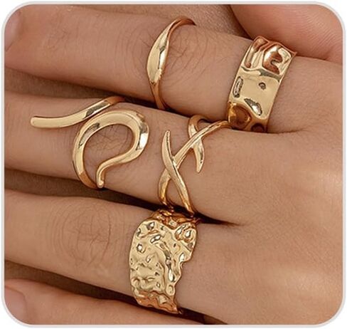 Chunky Gold Dome Ring for Women Vintage Geometric Smooth Lava Line Statement Ring Set in Saudi Arabia