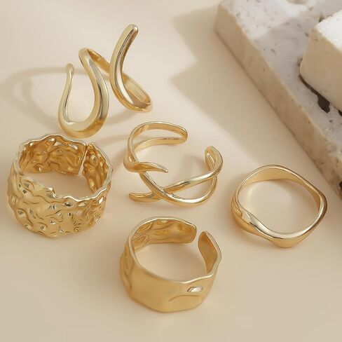 Chunky Gold Dome Ring for Women Vintage Geometric Smooth Lava Line Statement Ring Set in Saudi Arabia