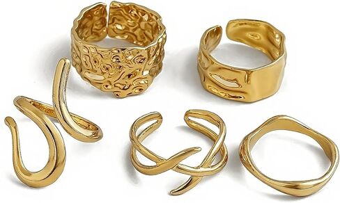 Chunky Gold Dome Ring for Women Vintage Geometric Smooth Lava Line Statement Ring Set in Saudi Arabia