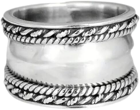 Chunky Dome Rings for Women Dainty S925 Sterling Silver Tone Cute Puffy Dome Croissant Thumb Band Twisted Stacking Bands Ring Retro Personality Smooth Twist Ring Size 10 in Saudi Arabia