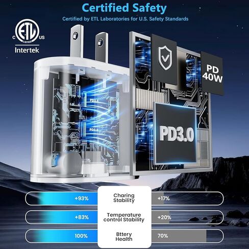 iPhone 16 15 Charger Fast Charging Type C Charger 20W USB C Charger Block iPhone 16 Charger with Woven 6FT USB-C Cable 60W for iPhone 16/16 Plus/16 Pro/16 Pro Max/iPhone 15/15 Pro Max/iPad Pro/AirPods in Kuwait