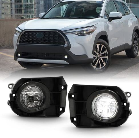 AKKON - يناسب 2020-2024 Toyota Corolla Cross LED زوج مصابيح الضباب الكروم مع ملحقات مفتاح الطاقة وحزام الأسلاك in Saudi Arabia