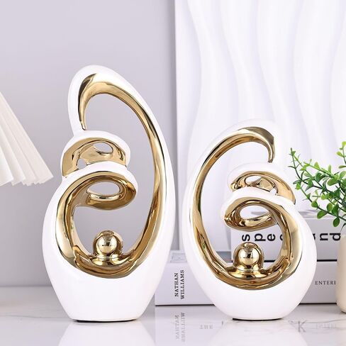 Blue Gold Ceramic Abstract Sculpture, Modern Art Deco Statues With Gold Accents For Home, Tv Stand Decor Centerpieces in Saudi Arabia