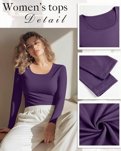 3 Packs Women Plus Size Tops Shirt Cotton Long Sleeve Scoop Neck T Shirts Slim Fit U Neck Comfy Casual Basic Tees in Saudi Arabia