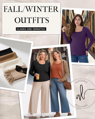 3 Packs Women Plus Size Tops Shirt Cotton Long Sleeve Scoop Neck T Shirts Slim Fit U Neck Comfy Casual Basic Tees in Saudi Arabia