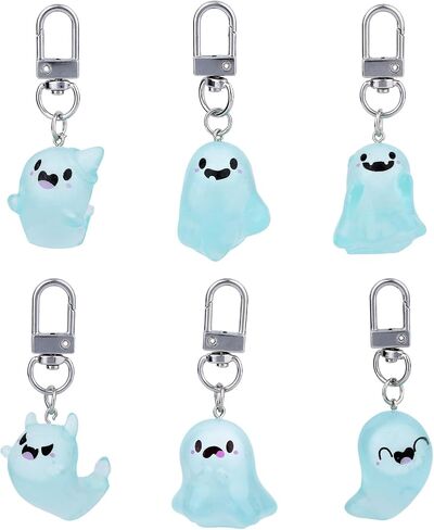 6pcs Halloween Keychain Gifts, Cool Glow in The Dark Ghost Keyring Spooky Horror Key Chains Purse Charm Stuff Halloween Christmas Boo Basket Stuffers for Women Teen Girls in Saudi Arabia