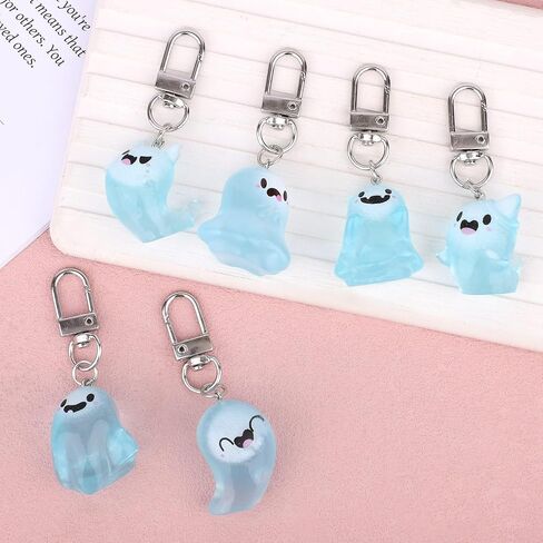 6pcs Halloween Keychain Gifts, Cool Glow in The Dark Ghost Keyring Spooky Horror Key Chains Purse Charm Stuff Halloween Christmas Boo Basket Stuffers for Women Teen Girls in Saudi Arabia