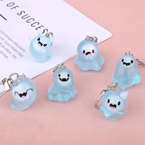 6pcs Halloween Keychain Gifts, Cool Glow in The Dark Ghost Keyring Spooky Horror Key Chains Purse Charm Stuff Halloween Christmas Boo Basket Stuffers for Women Teen Girls in Saudi Arabia