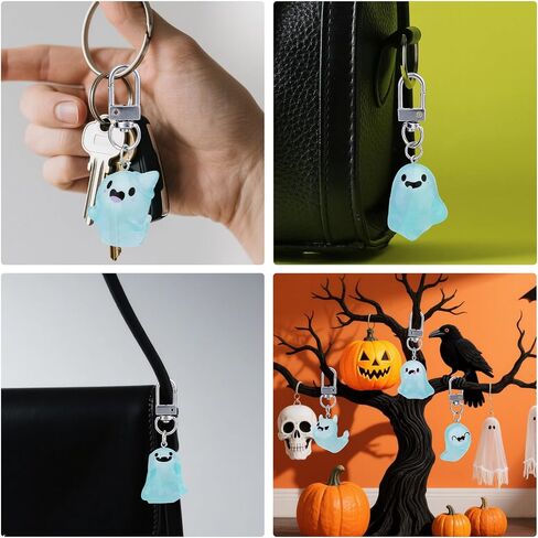 6pcs Halloween Keychain Gifts, Cool Glow in The Dark Ghost Keyring Spooky Horror Key Chains Purse Charm Stuff Halloween Christmas Boo Basket Stuffers for Women Teen Girls in Saudi Arabia