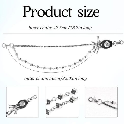 Dice Pants Chain for Men & Women, Punk Gothic Wallet Chain with Metal Dice Charm Heavy Duty Jean & Belt Goth Accessory for Biker Hip-Hop Streetwear Fashion Decoration in Saudi Arabia