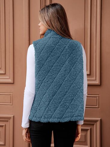 Glamaker Womens Fleece Sherpa Vest Casual Lightweight Outerwear Zip Up Sleeveless Jacket With Pockets in Kuwait