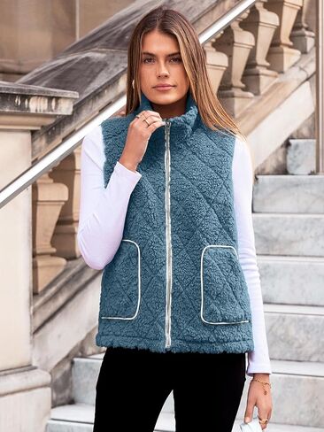 Glamaker Womens Fleece Sherpa Vest Casual Lightweight Outerwear Zip Up Sleeveless Jacket With Pockets in Kuwait
