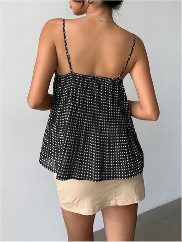 Milumia Women's Lace Polka Dots Cami Tops Y2k Spaghetti Strap Peplum Top in Saudi Arabia