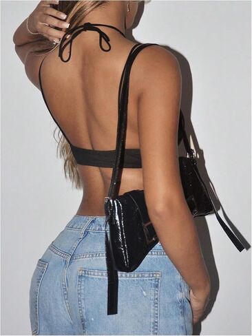 SweatyRocks Women's Y2k Asymmetrical Crop Cami Tops Lace Spaghetti Strap Open Back Party Tops in Saudi Arabia