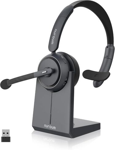 NUROUM Wireless Headset with Mic for Work, Bluetooth Headset with Noise Cancelling Microphone, Charging Stand/Mute Button, Dongle/USB for PC/Computer/Laptop for Zoom/Teams, Office/Call Center in Saudi Arabia