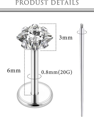 Hoeudjo 20G 18G G23 التيتانيوم مترابطة داخليًا أقراط مسمار مسطحة الظهر صغيرة تشيكوسلوفاكيا مسمار ثقب المجوهرات للزنمة / اللولب / المحارة - اللولب الزنمة الغضروف القرط للنساء الرجال 2PCS in Kuwait