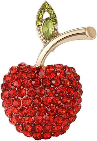 Rhinestone Red Apple Brooch for Women Girls Fashion Austria Crystal Fruit Brooches Lapel Pins Cute Backpacks Badge Elegant Dress Accessories Wedding Festival Jewelry Teacher Student School Graduation in Saudi Arabia