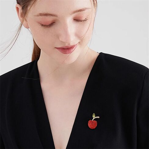 Rhinestone Red Apple Brooch for Women Girls Fashion Austria Crystal Fruit Brooches Lapel Pins Cute Backpacks Badge Elegant Dress Accessories Wedding Festival Jewelry Teacher Student School Graduation in Saudi Arabia