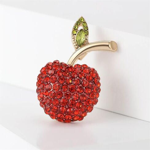 Rhinestone Red Apple Brooch for Women Girls Fashion Austria Crystal Fruit Brooches Lapel Pins Cute Backpacks Badge Elegant Dress Accessories Wedding Festival Jewelry Teacher Student School Graduation in Saudi Arabia