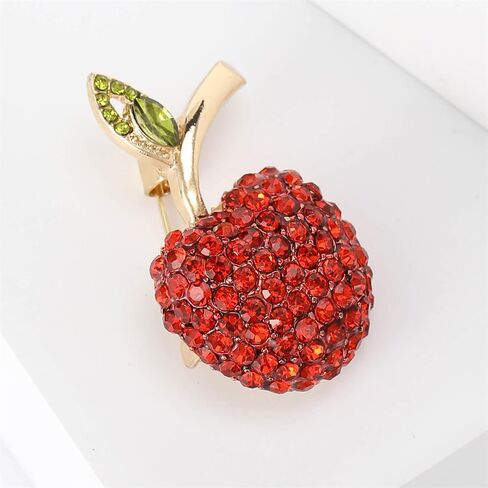 Rhinestone Red Apple Brooch for Women Girls Fashion Austria Crystal Fruit Brooches Lapel Pins Cute Backpacks Badge Elegant Dress Accessories Wedding Festival Jewelry Teacher Student School Graduation in Saudi Arabia