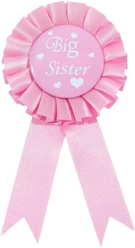 Big Sister Tinplate Pins Pink Blue Chiffon Birthday Party Badge Fashionable Flower Brooch Perfect Celebration Accessory Gender Reveal Party Jewelry in Saudi Arabia