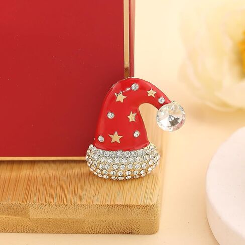 Christmas Brooch for Women Crystal Santa Hat Crutch Brooch Pins Rhinestone Christmas Bell Brooch Christmas New Year Party Costumes Jewelry in Saudi Arabia