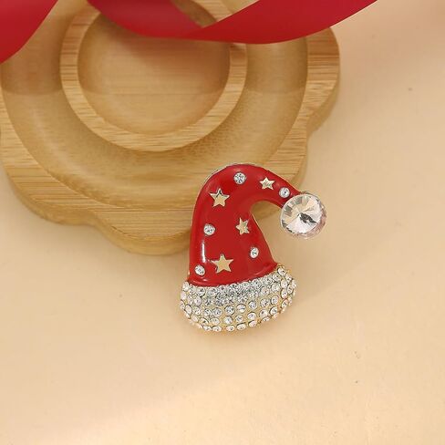 Christmas Brooch for Women Crystal Santa Hat Crutch Brooch Pins Rhinestone Christmas Bell Brooch Christmas New Year Party Costumes Jewelry in Saudi Arabia