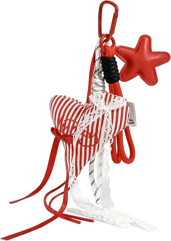 Plush Heart with Lace Bag Charms, Luxury Striped Bowknot Keychain,Backpack Purse Pendant Accessories Gifts Keyrings in Saudi Arabia