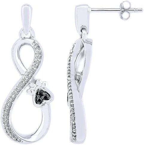 Black & White Natural Diamond Paw Print Earrings In 14k Gold Over Sterling Silver in Saudi Arabia