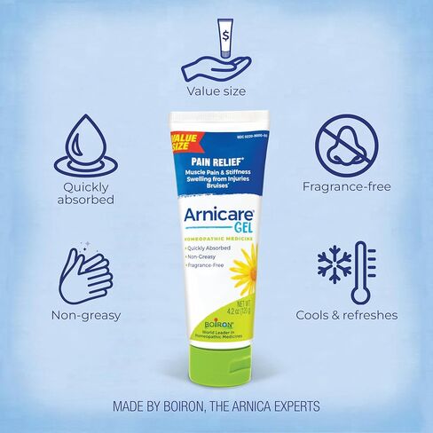 Boiron Arnicare Gel 4.2 oz (Twin Pack) for Joint Pain Relief, Muscle Pain, Muscle Soreness, and Swelling from Bruises or Injury - Non-Greasy and Fragrance-Free Arnica in Saudi Arabia