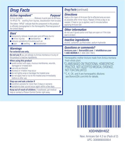 Boiron Arnicare Gel 4.2 oz (Twin Pack) for Joint Pain Relief, Muscle Pain, Muscle Soreness, and Swelling from Bruises or Injury - Non-Greasy and Fragrance-Free Arnica in Saudi Arabia