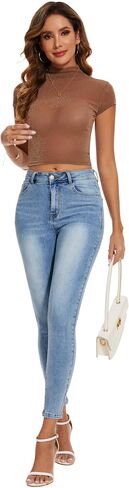 Women's Casual Jeans Pencil Leg Pants High Stretch Mid Rise Jeans in Saudi Arabia