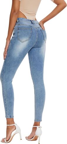 Women's Casual Jeans Pencil Leg Pants High Stretch Mid Rise Jeans in Saudi Arabia