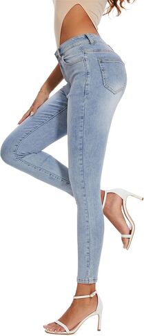 Women's Casual Jeans Pencil Leg Pants High Stretch Mid Rise Jeans in Saudi Arabia