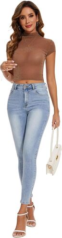 Women's Casual Jeans Pencil Leg Pants High Stretch Mid Rise Jeans in Saudi Arabia