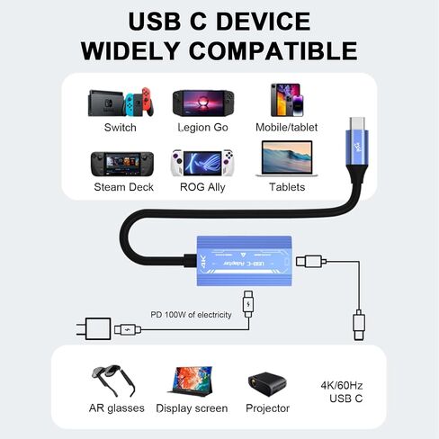 hdmi to USB c Cable Adapter with PD100W,4K60Hz USB-C Thunderbolt 3 Adapter for New MacBook Pro,Mac,Surface,Xreal Air,Rokid,VITURE,RayNeo AR/VR Smart Glasses Adapter in Saudi Arabia