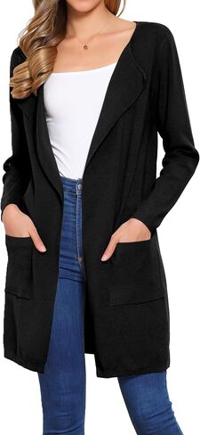 Allegra K Long Cardigan Sweaters for Women Fall Winter Lapel Casual Long Sleeve Open Front Knit Cardigan in Kuwait