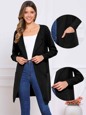 Allegra K Long Cardigan Sweaters for Women Fall Winter Lapel Casual Long Sleeve Open Front Knit Cardigan in Kuwait