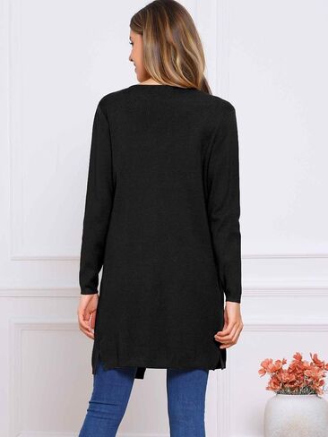 Allegra K Long Cardigan Sweaters for Women Fall Winter Lapel Casual Long Sleeve Open Front Knit Cardigan in Kuwait