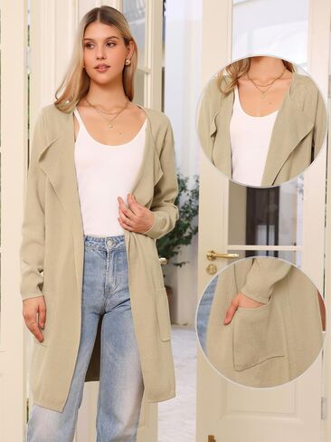 Allegra K Long Cardigan Sweaters for Women Fall Winter Lapel Casual Long Sleeve Open Front Knit Cardigan in Kuwait