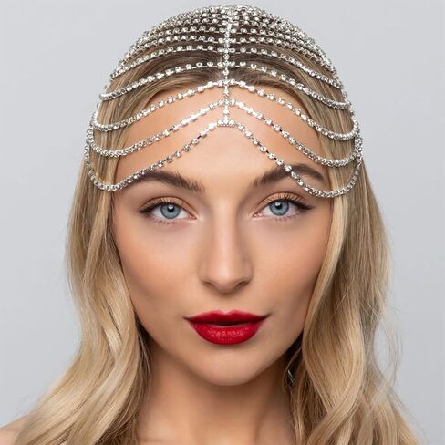 CAKURE 1920s Crystal Cap Headpiece Flapper Cap Head Jewelry Roaring 20s Hair Chain Headpiece Rhinestone Head Chain Jewelry Art Deco Party Hair Accesories for Women (a-gold, one size) in Saudi Arabia