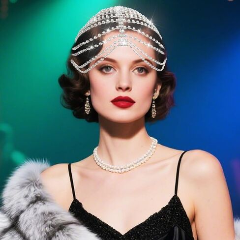 CAKURE 1920s Crystal Cap Headpiece Flapper Cap Head Jewelry Roaring 20s Hair Chain Headpiece Rhinestone Head Chain Jewelry Art Deco Party Hair Accesories for Women (a-gold, one size) in Saudi Arabia