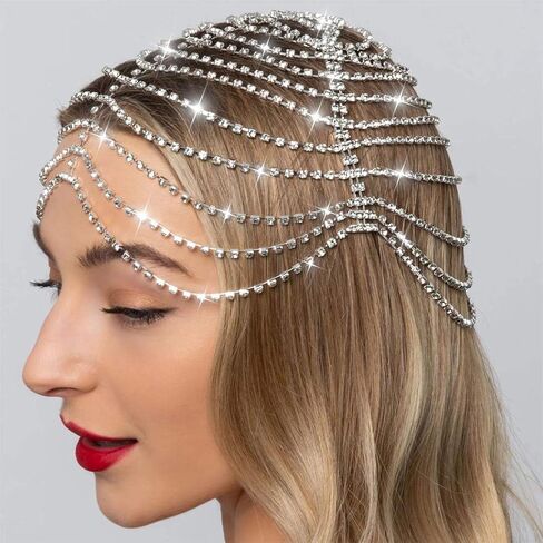 CAKURE 1920s Crystal Cap Headpiece Flapper Cap Head Jewelry Roaring 20s Hair Chain Headpiece Rhinestone Head Chain Jewelry Art Deco Party Hair Accesories for Women (a-gold, one size) in Saudi Arabia