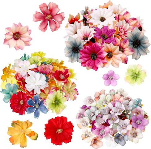 100 Pcs Faux Flower Heads Artificial Flowers Mini Rose Daisy Peony Plum Blossom Flowers Fabric Flowers DIY Flower Decoration Artificial Daisy Craft for Wedding Home Garland, 4.5 Cm, 2 cm in Kuwait