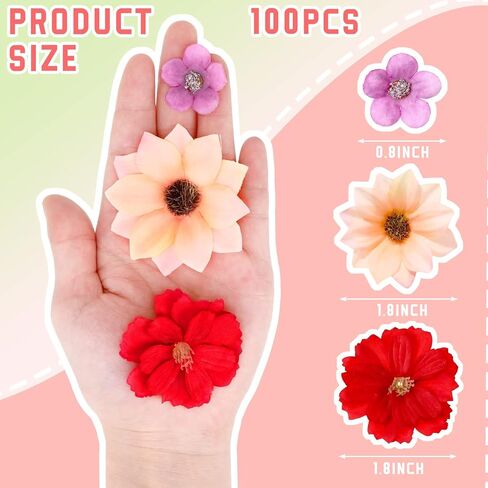 100 Pcs Faux Flower Heads Artificial Flowers Mini Rose Daisy Peony Plum Blossom Flowers Fabric Flowers DIY Flower Decoration Artificial Daisy Craft for Wedding Home Garland, 4.5 Cm, 2 cm in Kuwait