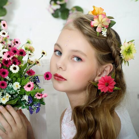 100 Pcs Faux Flower Heads Artificial Flowers Mini Rose Daisy Peony Plum Blossom Flowers Fabric Flowers DIY Flower Decoration Artificial Daisy Craft for Wedding Home Garland, 4.5 Cm, 2 cm in Kuwait